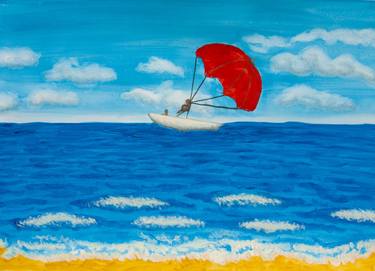 Seascape with red parachute thumb