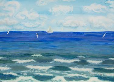 Seascape with white lonely sail thumb