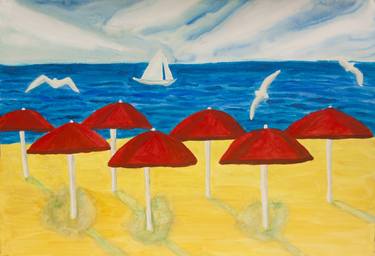 Red beach umbrellas thumb