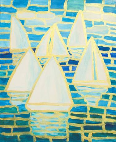 Golden regatta, seacape Acrylic painting thumb