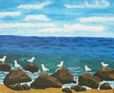 Seagulls on stones thumb