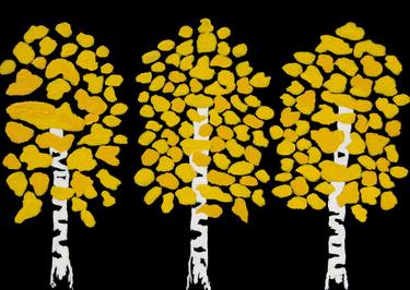 Three yellow birches on black thumb