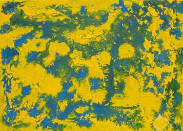 Abstract fluid art painting blue and yellow thumb