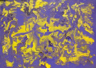 Abstract fluid art painting violet and yellow thumb