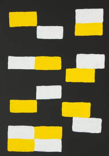 Abstract painting in white, yellow and black colours rectangular thumb