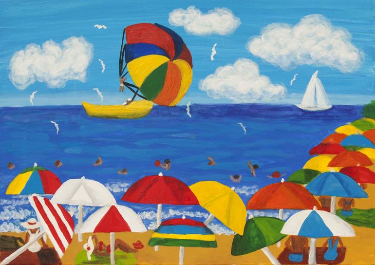 Beach umbrellas Painting by Irina Afonskaya | Saatchi Art