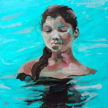 Mermaid - Female Head Study- FRAMED acrylic painting thumb