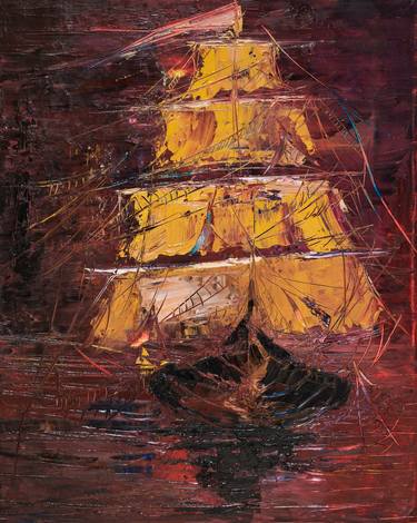 Original Abstract Boat Paintings by Mihail Ivanov
