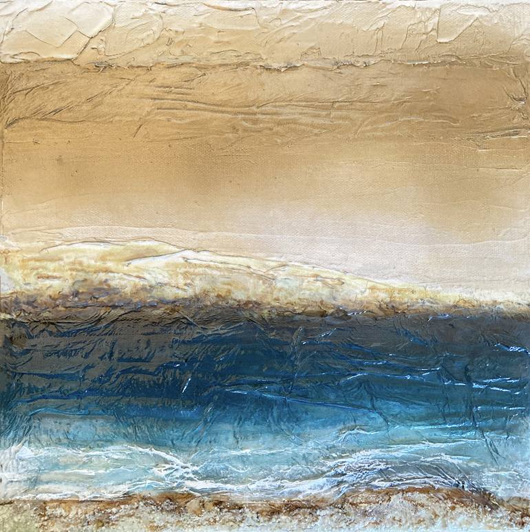 BY THE SEASHORE 1, Ocean Landscape Beach Coastal Gold Blue