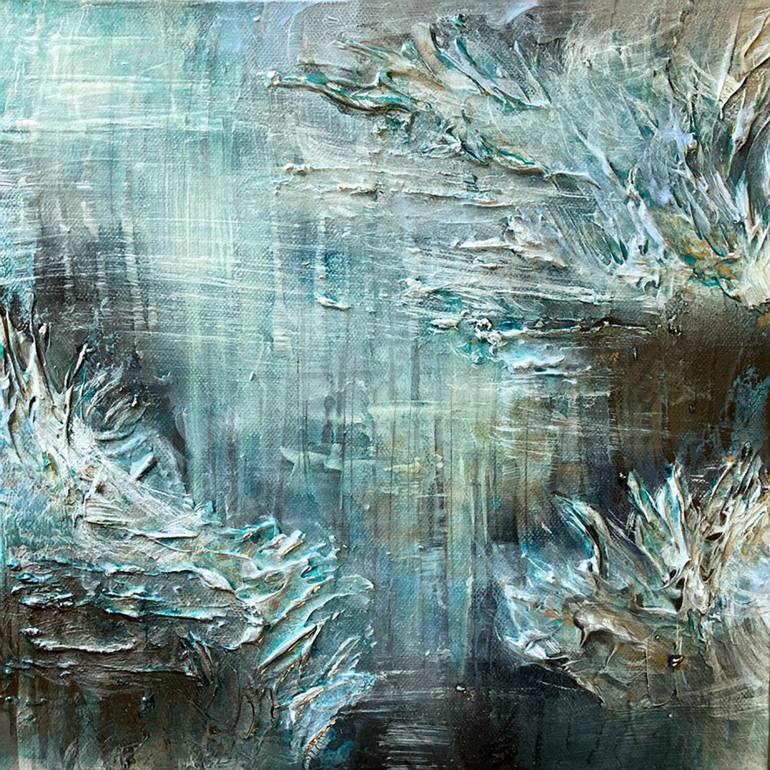 MIDNIGHT TIDE 1, Abstract Ocean Landscape Expressionist Waves Atmospheric  Seascape Textured Teal Contemporary Acrylic Painting (Part of Series)