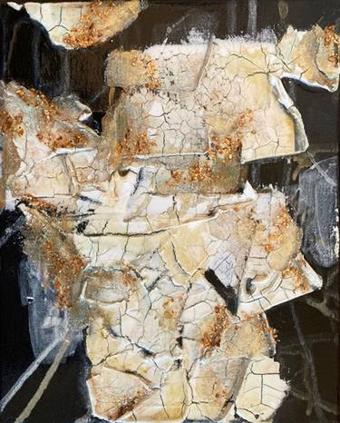 OPULENT DECAY 4, Modern Abstract Black White Gold Urban Textured Acrylic Painting (Series of 5) thumb