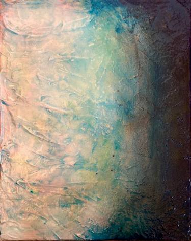 IT CAME WITH THE TIDE, Elegant Ocean Abstract Contemporary Textured Coastal Sea Waves Beach Indigo Blue Green Pink Acrylic Painting thumb