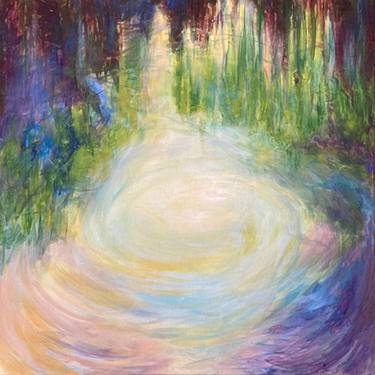 LOOKING GLASS Abstract Nature Pond Water Reflection Ripples Impressionist Fine Art Acrylic Painting thumb