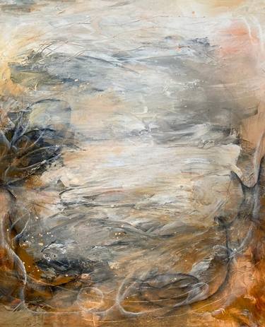 WARM INVITATION Neutral Abstract Expressionist Desert Organic Swirls Fine Art Acrylic Painting thumb