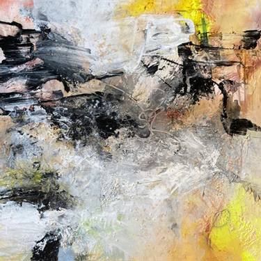 URBAN EXPRESSION Graffiti Inspired Abstract Whimsical Bold Yellow Black White Organic Textured Markings Acrylic Painting thumb