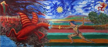 Saatchi Art Artist Michael Price; Paintings, “Saint Ines Battles the Dragon of Climate Change.” #art