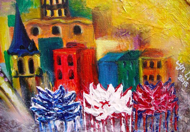 Original Abstract Expressionism Cities Painting by Lyn Li