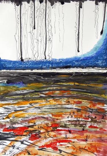 Original Abstract Expressionism Seascape Drawings by kah wah tan