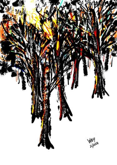 Print of Abstract Expressionism Tree Mixed Media by kah wah tan