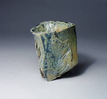 Wood Fired Ash Glazed Handcut Guinomi,Small Pottery cup for Sake or Whiskey "Discovery" thumb
