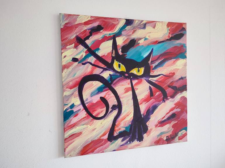 Original Abstract Expressionism Cats Painting by Koraljka Polacek