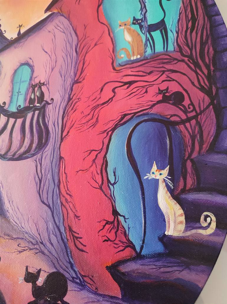 Original Figurative Cats Painting by Koraljka Polacek