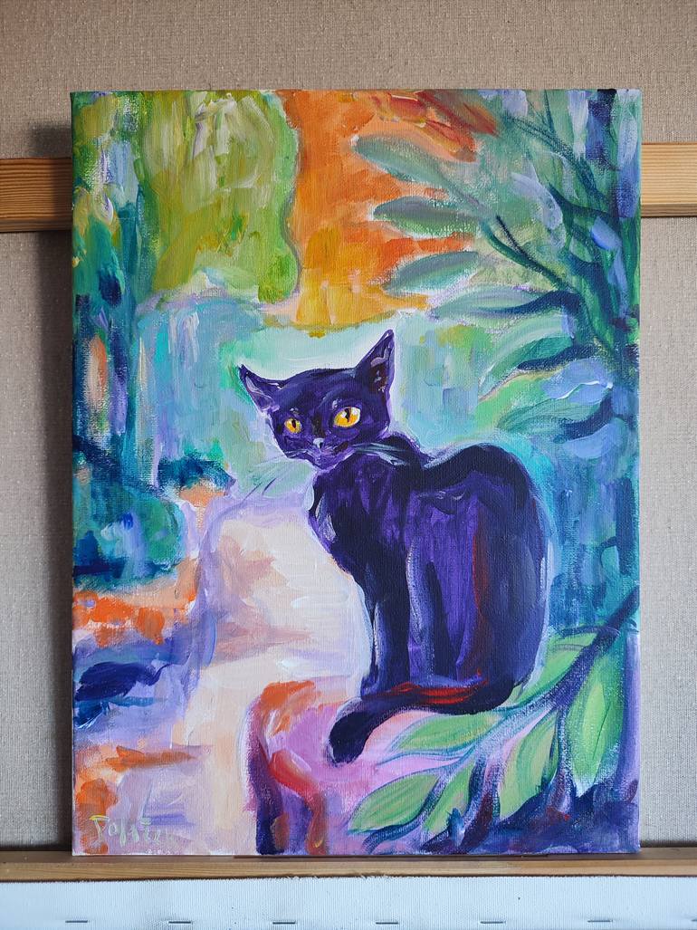 Original Expressionism Cats Painting by Koraljka Polacek