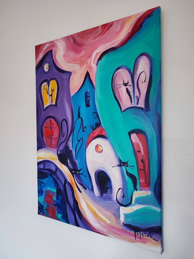 Original Abstract Expressionism Cats Painting by Koraljka Polacek