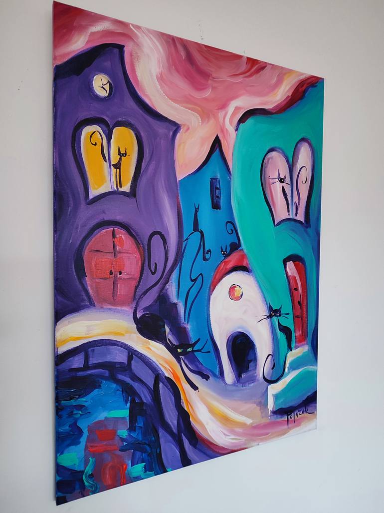 Original Abstract Expressionism Cats Painting by Koraljka Polacek