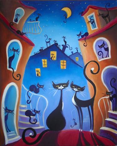 Original Expressionism Cats Paintings by Koraljka Polacek