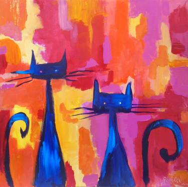 Print of Abstract Expressionism Cats Paintings by Koraljka Polacek