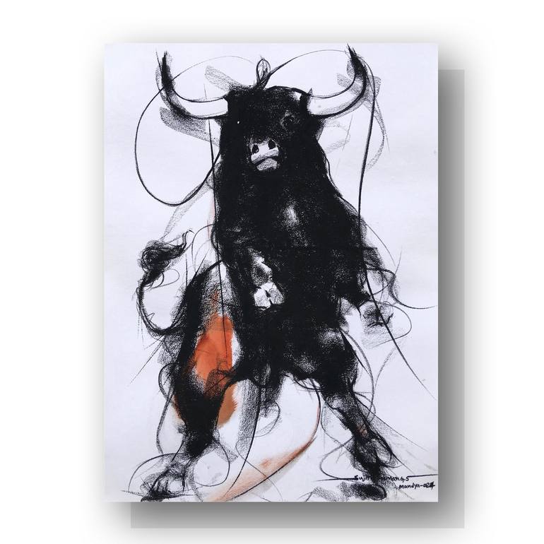 Original Abstract Expressionism Animal Drawing by Sujith Kumar GS Mandya