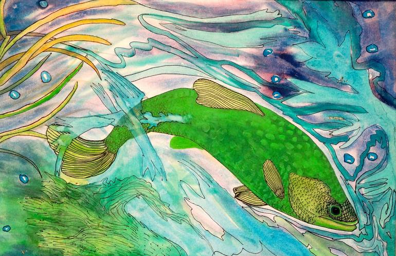 Big Green Fish Painting by Robert Raymond | Saatchi Art