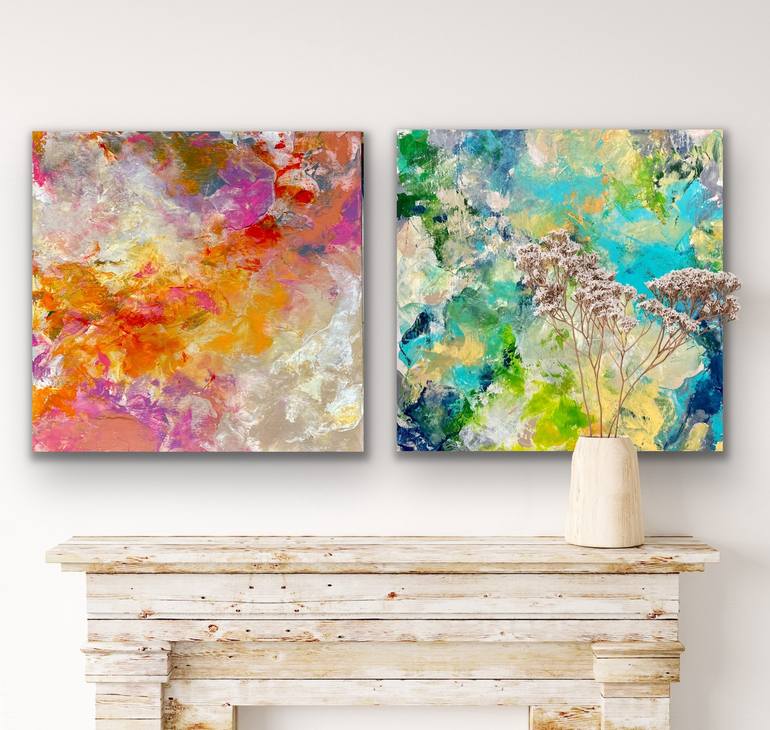 Original Diptych Abstract Painting by Miri Baruch