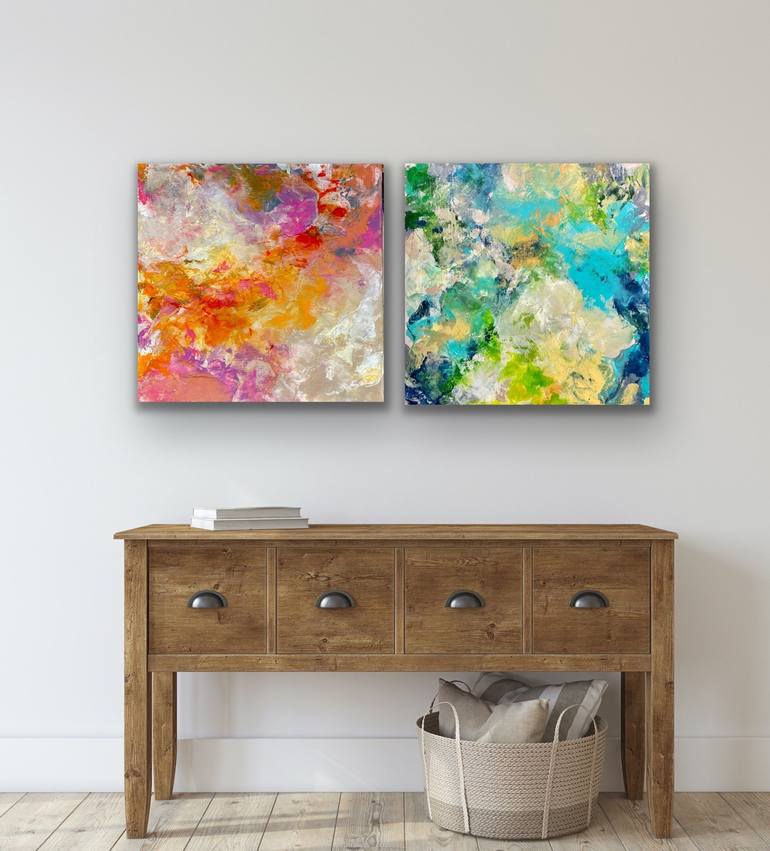 Original Diptych Abstract Painting by Miri Baruch