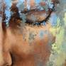 Sensual woman face submerging out of a chaotic abstract background. Her closed eyes indicates she is comfortable and confident with herself, nothing can stop her from raising up and succeed in her world. I was inspired by the photo of this woman, and painted her face with surrounding abstract background. I hope viewers will fell her sensual and confident posture.
