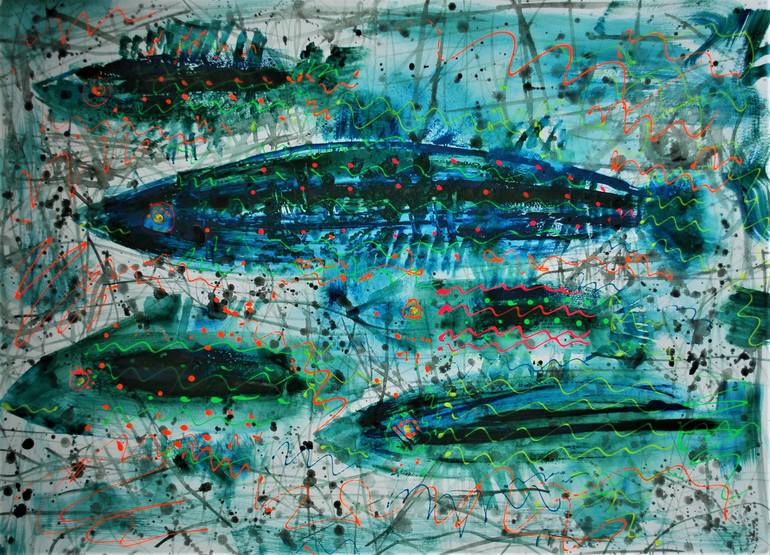 school of fish Painting by Olga Polichtchouk | Saatchi Art