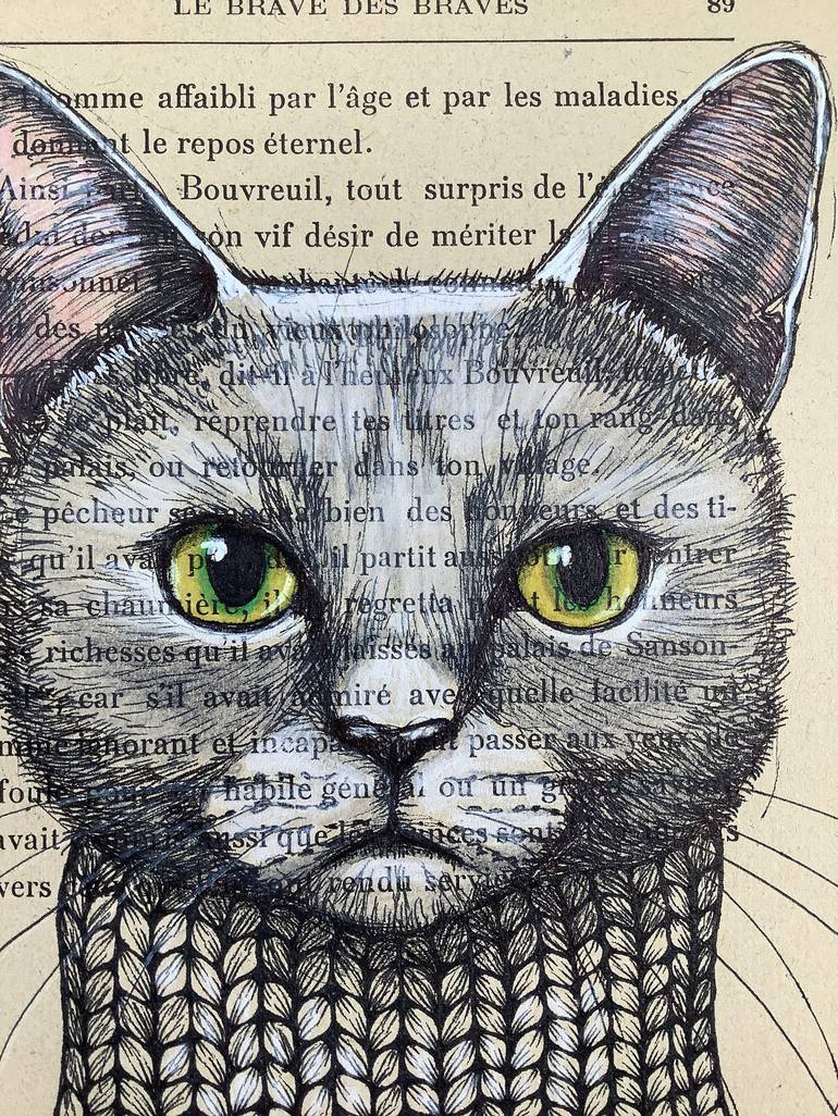 Original Figurative Cats Drawing by Eva Fialka