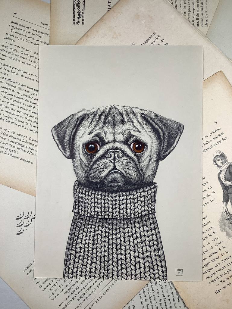Original Figurative Dogs Drawing by Eva Fialka
