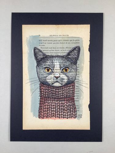 Original Figurative Cats Drawings by Eva Fialka