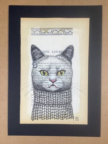 Original Figurative Cats Drawings by Eva Fialka