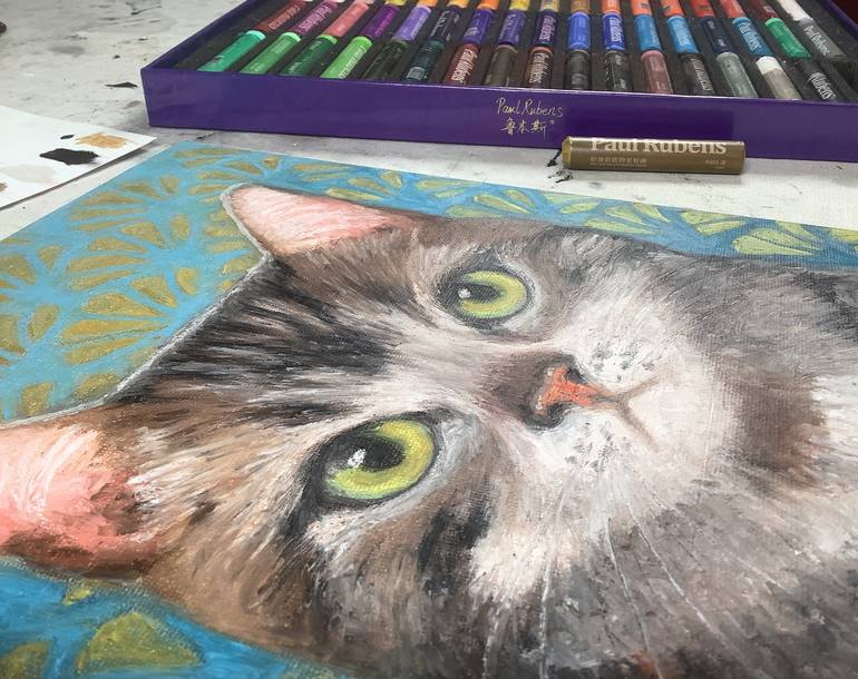 Original Cats Painting by Eva Fialka