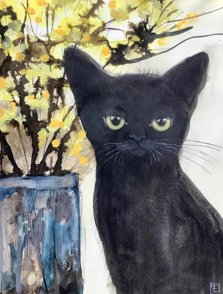 Original Fine Art Cats Painting by Eva Fialka