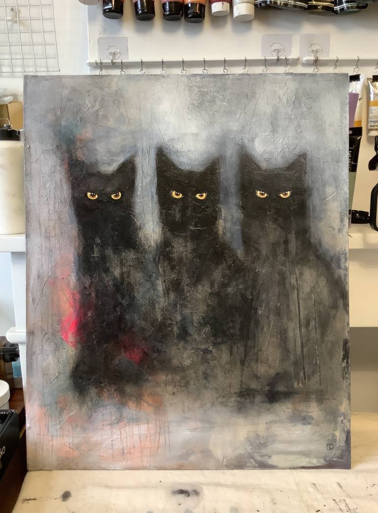 Original Cats Painting by Eva Fialka