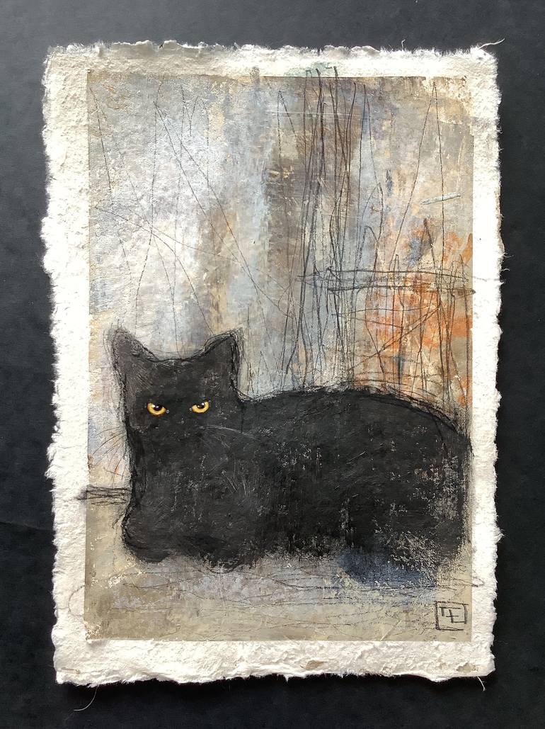 Original Abstract Cats Painting by Eva Fialka