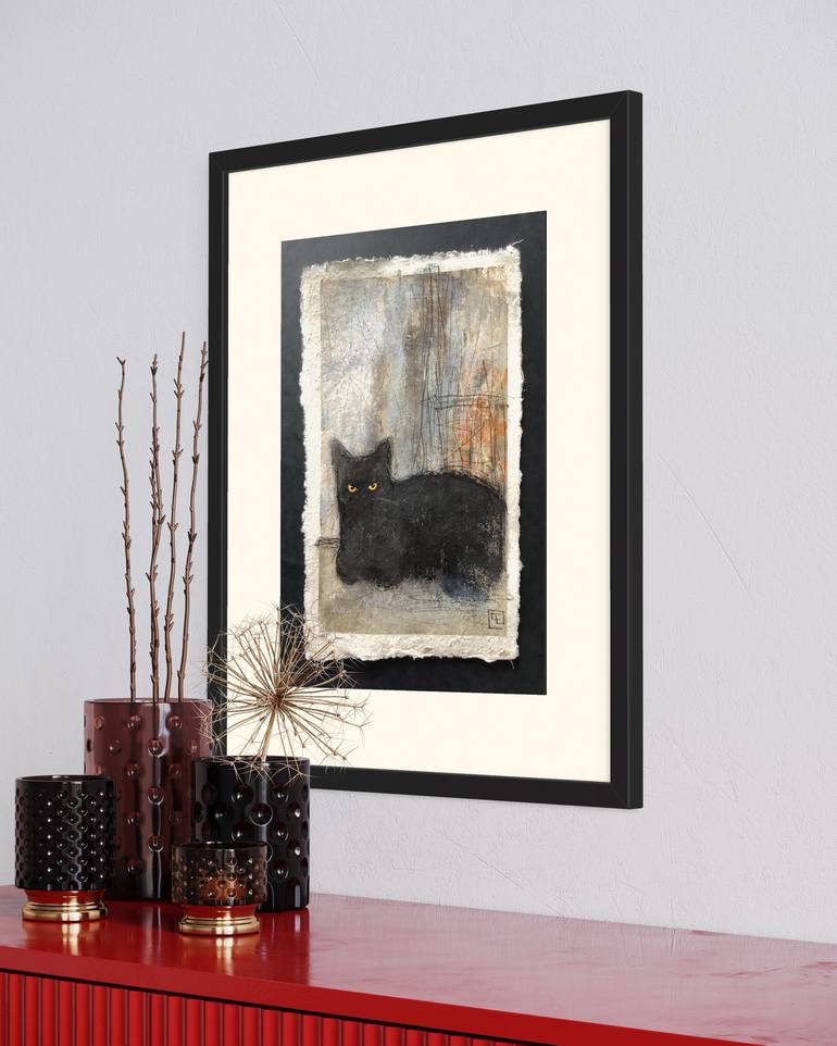 Original Abstract Cats Painting by Eva Fialka