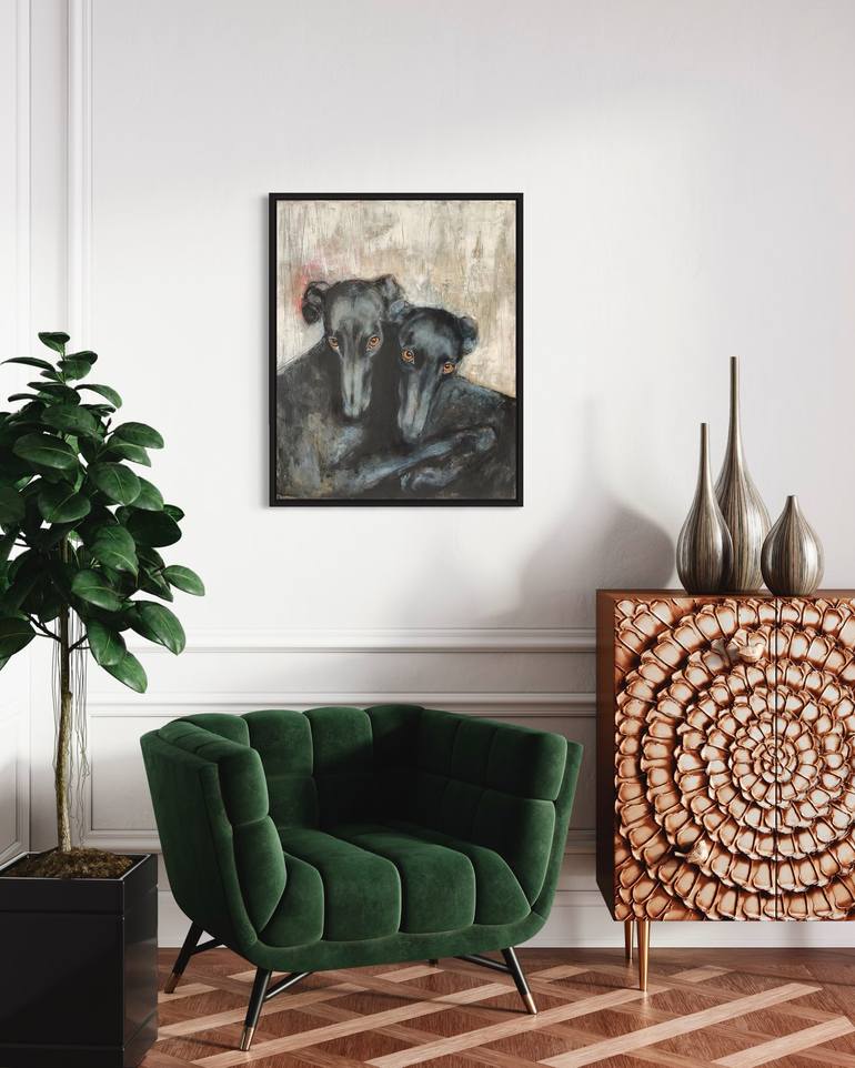Original Figurative Dogs Painting by Eva Fialka