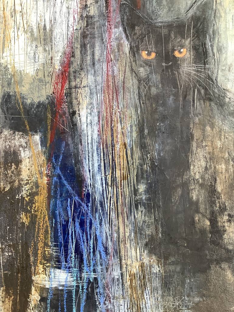 Original Abstract Cats Painting by Eva Fialka