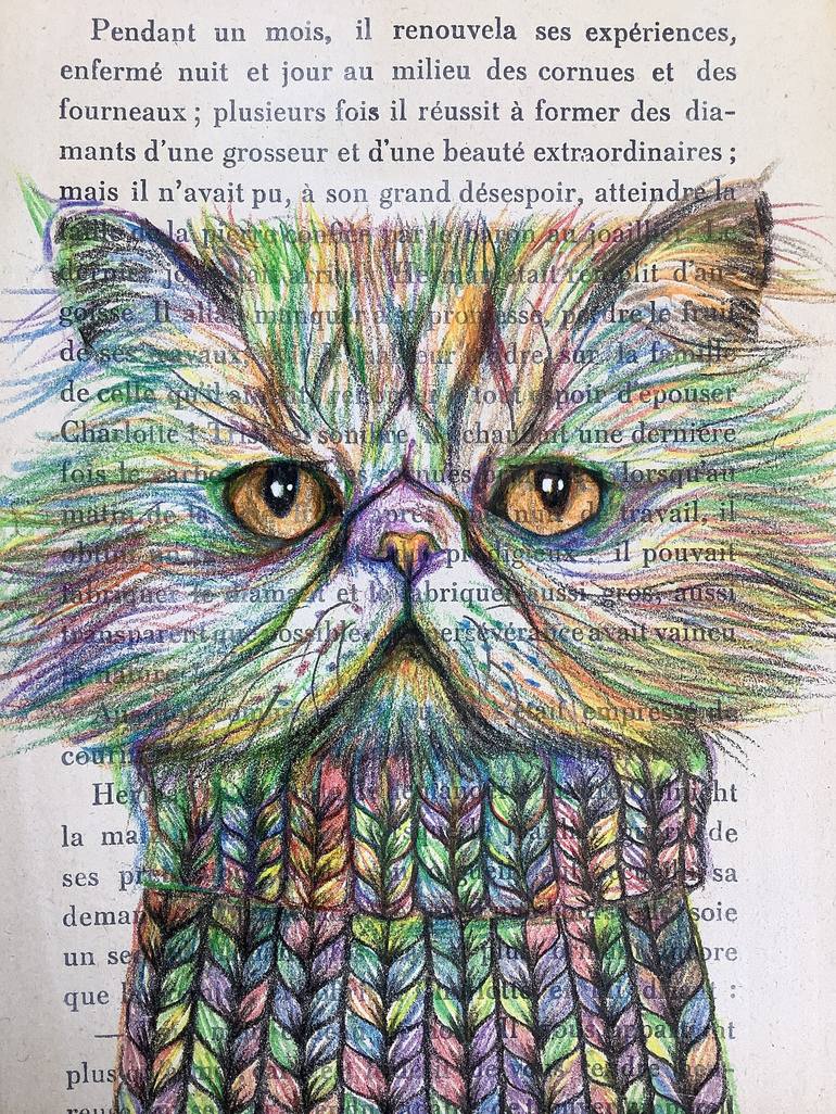 Original Figurative Cats Drawing by Eva Fialka