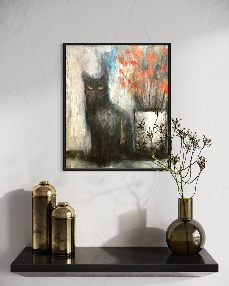 Original Abstract Cats Painting by Eva Fialka